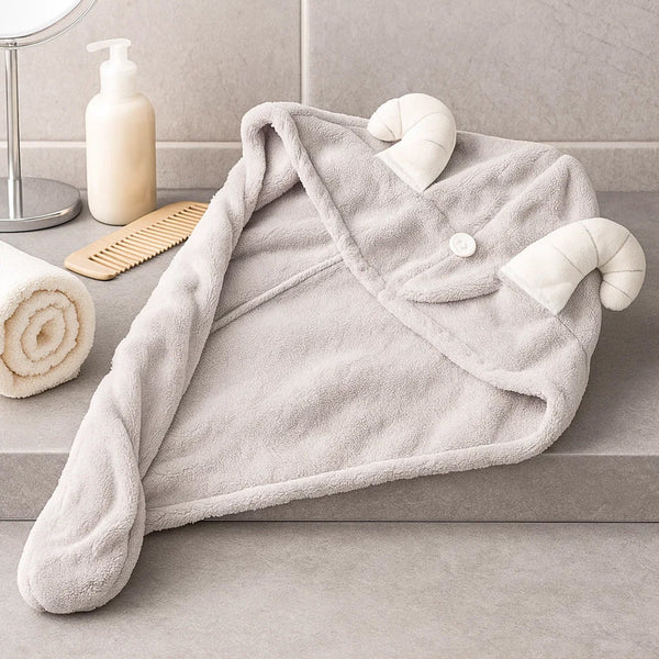 Cute Animal Ear Hooded Hair Drying Towel Wrap (1 Pc)
